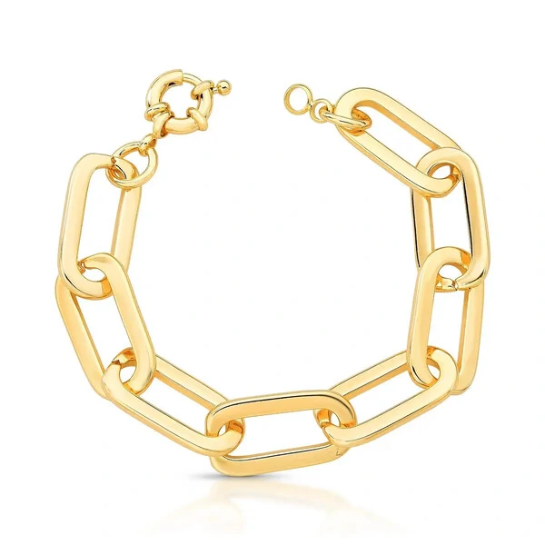 Pulseira banhada a ouro com elos ovais lisos e fecho boia
