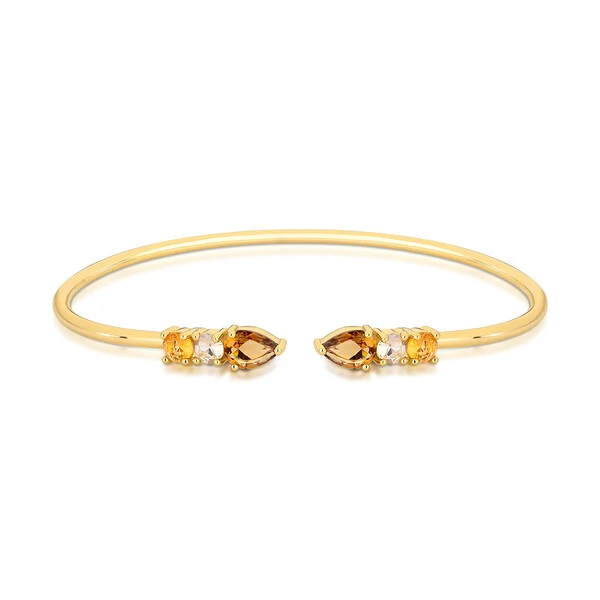 Pulseira bracelete dourado com abertura e cristais formato gora e redondo em decradê marrom