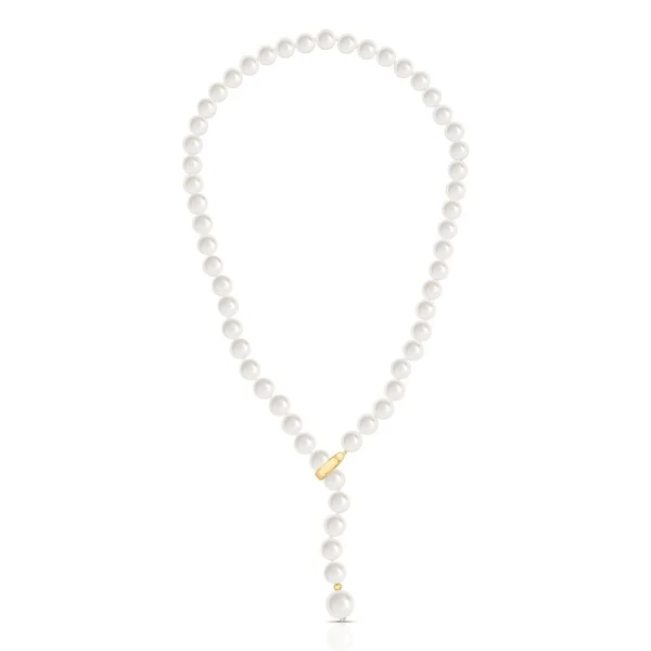 Colar dourado pérolas shell estilo gravatinha fecho click