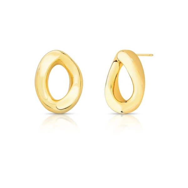 Brinco dourado elo vazado liso curvo facetado