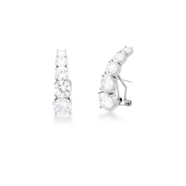 Brinco ear hook ródio branco maxi zirconias ovais luxo