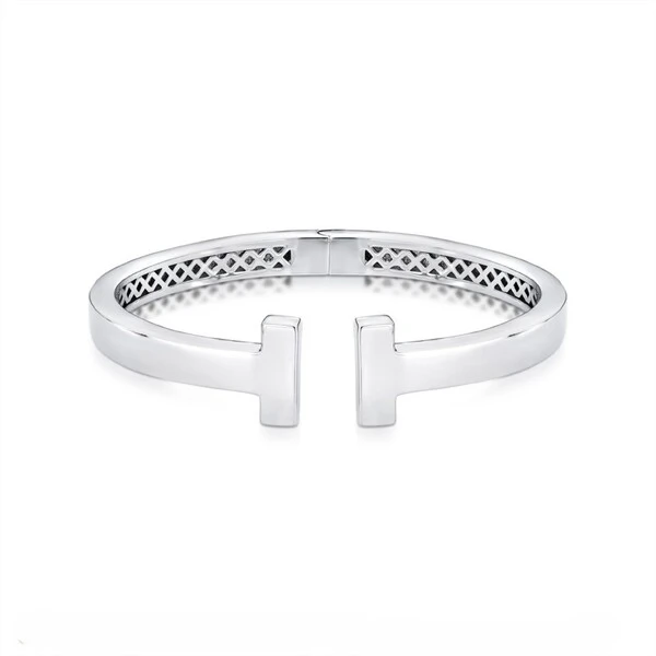 Pulseira bracelete ródio branco T inspiração