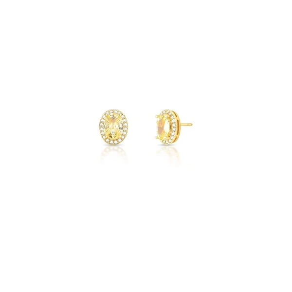 Brinco dourado citrino oval entorno zircônia cristal M