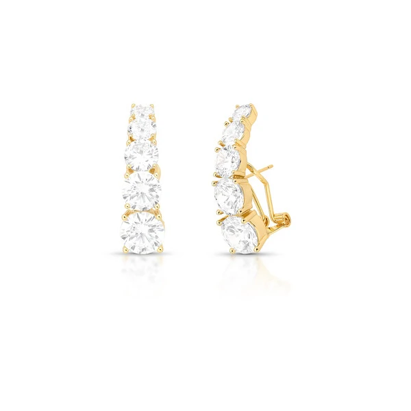 Brinco ear hook dourado maxi zirconias ovais luxo