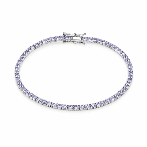 Pulseira riviera ródio branco 4 pontas cristal lilas