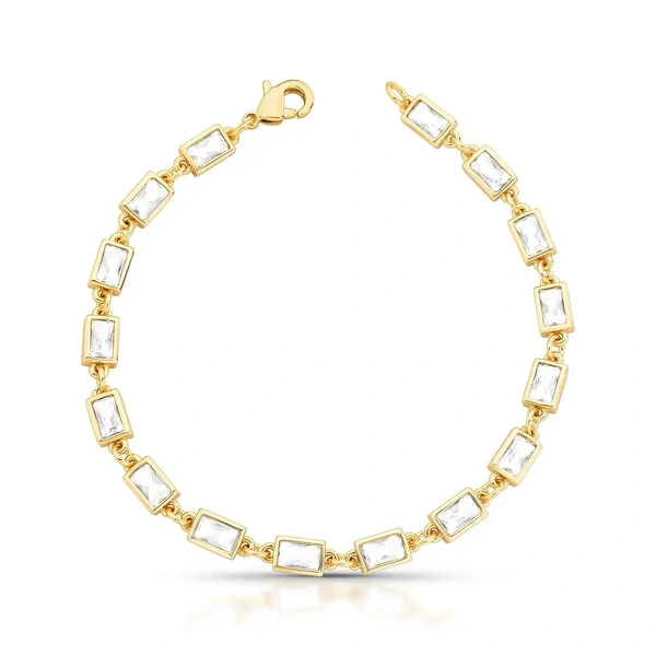 Pulseira dourada com cristais retangulares intercalados