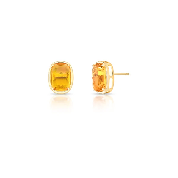 Brinco dourado com cristal oval laranja com 4 garras