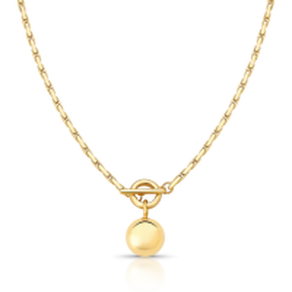 Colar dourado elos fechados com pingente esfera lisa e fecho pino