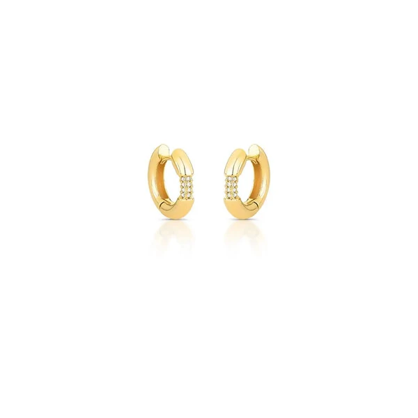 Brinco argola dourada lisa com meio cravejado zircônia cristal