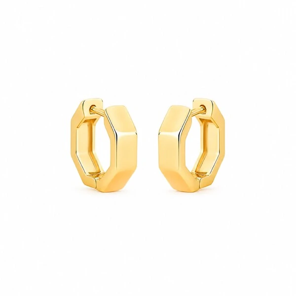 Brinco argola dourada lisa hexagonal com fecho click M