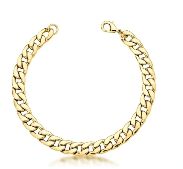 Pulseira dourada elos groumet lisos fecho lagosta