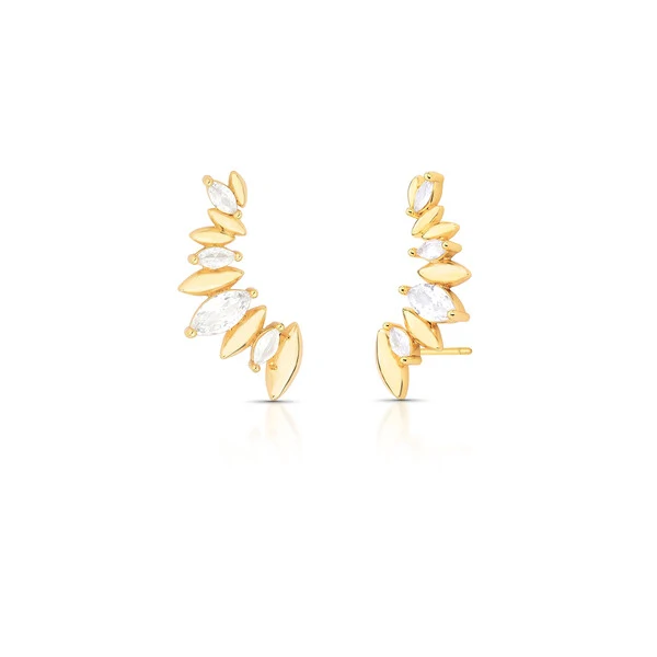 Brinco ear cuff dourado 5 navete cristal e lisos