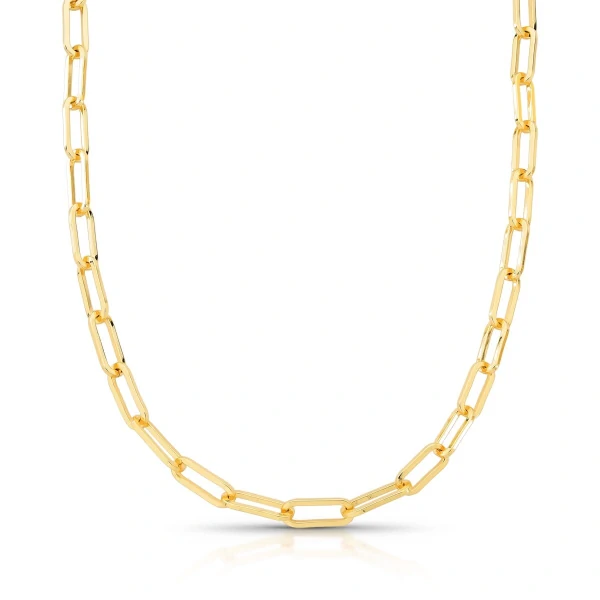 Colar dourado elos ovais liso e vazado