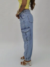 Calça Cós Alto Ampla Bolso Cargo