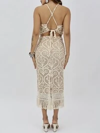 Saia Midi Feminina com Franja