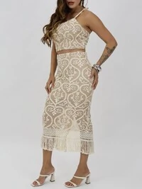 Saia Midi Feminina com Franja