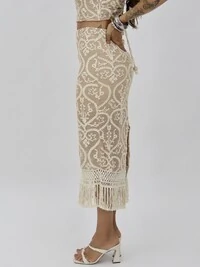 Saia Midi Feminina com Franja