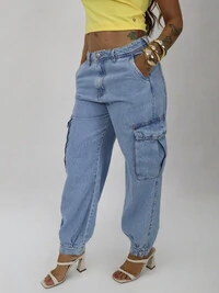 Calça Cós Alto Ampla Bolso Cargo