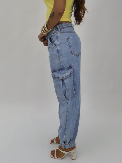 FotoCalça Cós Alto Ampla Bolso Cargo