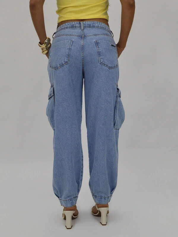 Calça Cós Alto Ampla Bolso Cargo