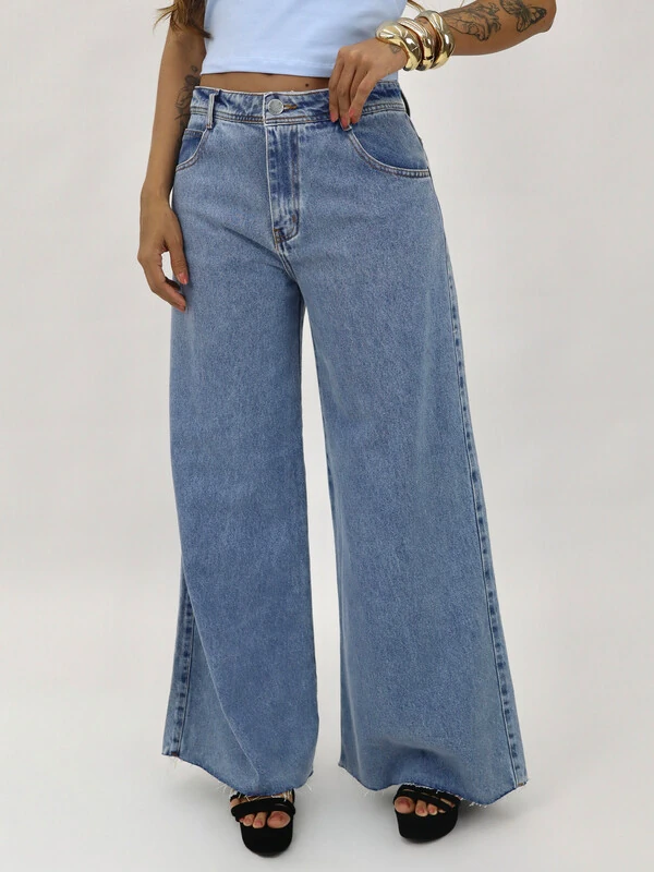 Calça Wide Leg Cós Baixo