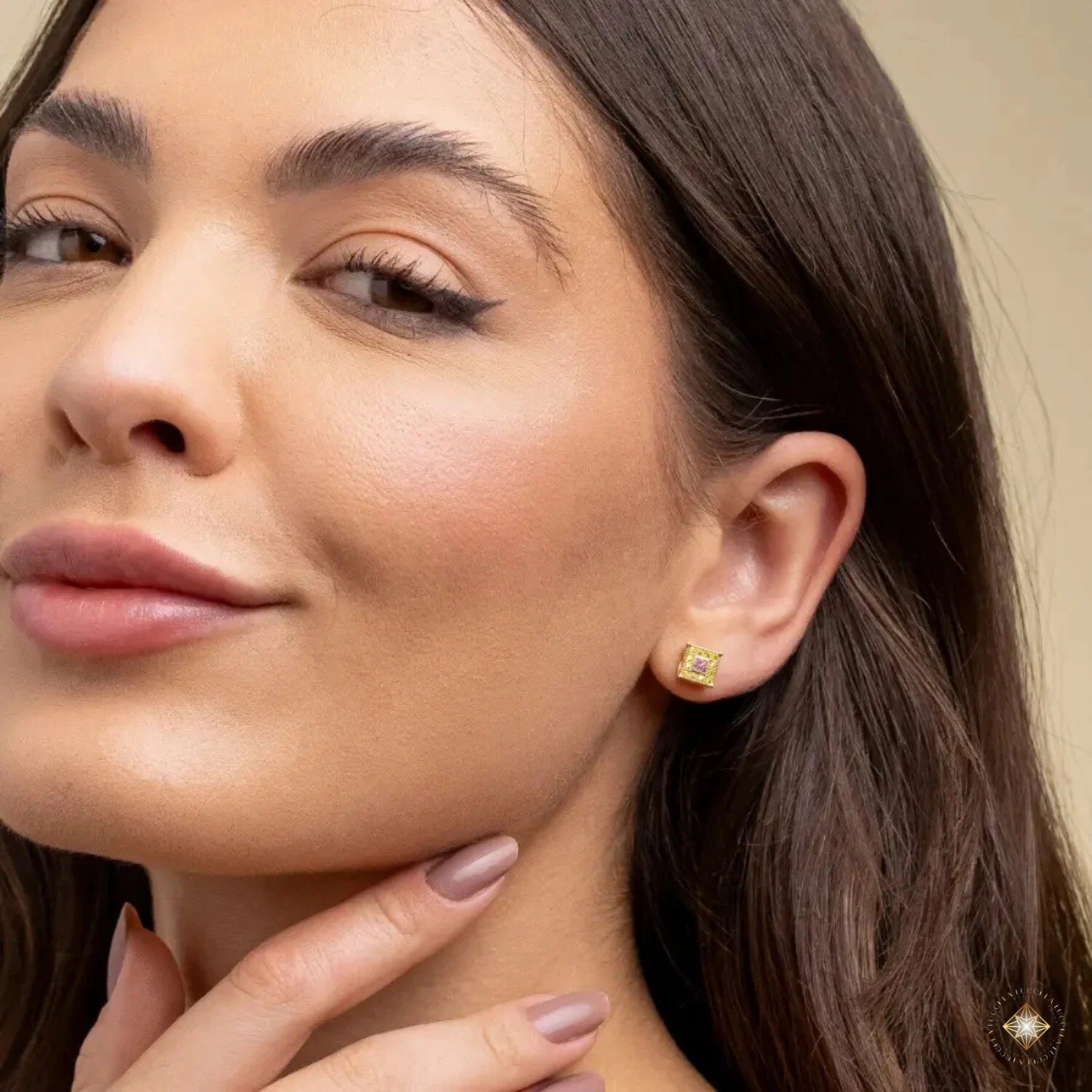 FotoBrinco Quadrado Cravejado Yellow e Pink