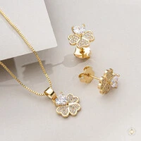 Conjunto Trevo de Quatro Folhas com Zircônias