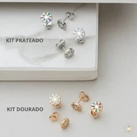 Kit Brincos Redondos Cravejados Duo Colors
