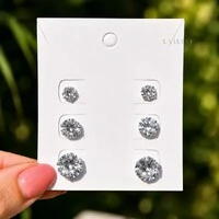 Trio de Brincos Solitário com Zircônia 4 Garras