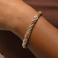 Pulseira Grossa Malha Torcida Três Ouros