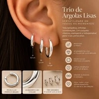Trio de Argolas Lisas Prateadas