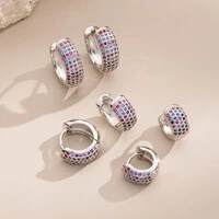 Trio de Argolas Cravejadas com Zircônias Coloridas