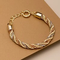 Pulseira Grossa Malha Torcida Três Ouros