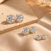 Trio de Brincos Solitário com Zircônia 4 Garras