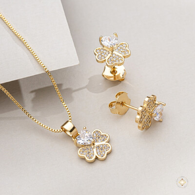 Foto Conjunto Trevo de Quatro Folhas com Zircônias