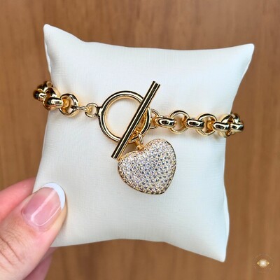 FotoPulseira Elo Português com Coração Cravejado