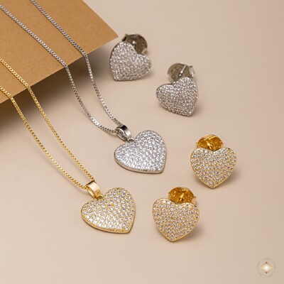 Foto Conjunto Coração Cravejado