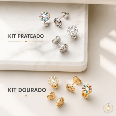 Foto Kit Brincos Redondos Cravejados Duo Colors