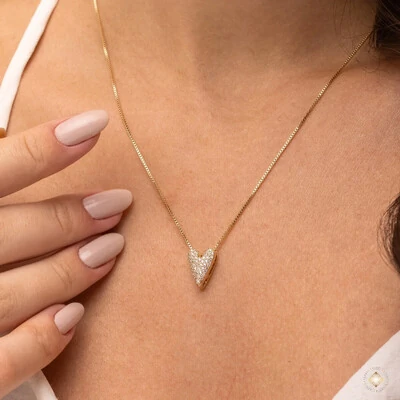 Foto Colar Coração Alongado Cravejado