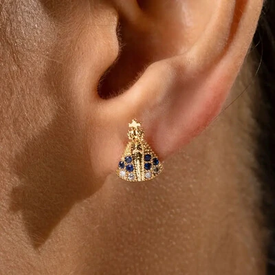 Foto Brinco Nossa Senhora Aparecida Cravejado Safira