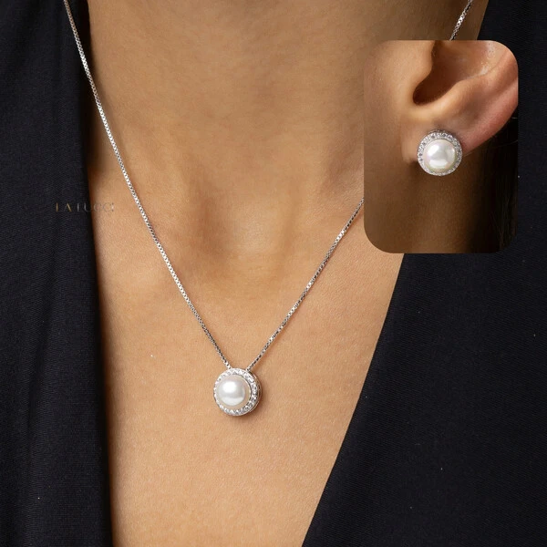 Conjunto de Pérola com Zircônias