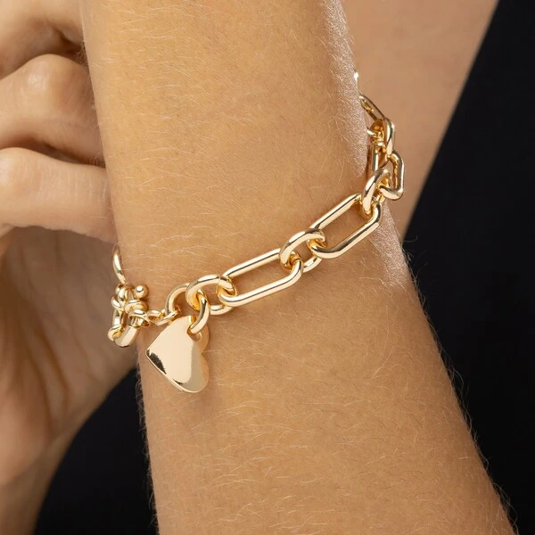 Pulseira de Elos com Pingente de Coração Liso
