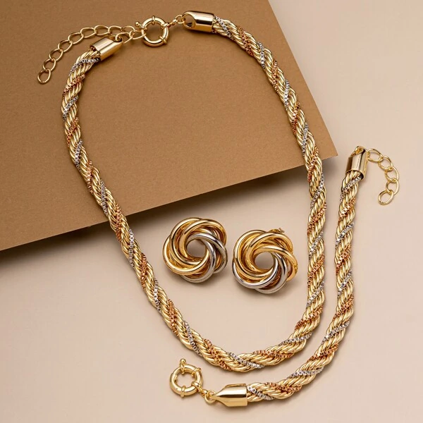 Colar Grosso Malha Torcida Três Ouros