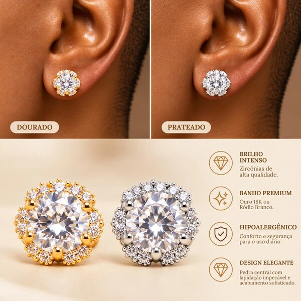 Brinco Flor de Zircônias Cravejadas