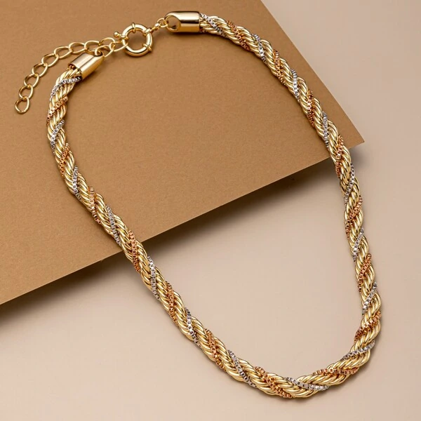 Colar Grosso Malha Torcida Três Ouros