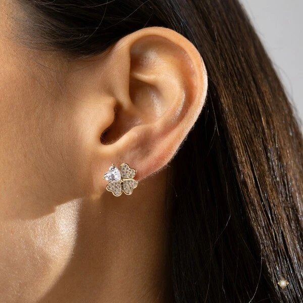 Conjunto Trevo de Quatro Folhas com Zircônias