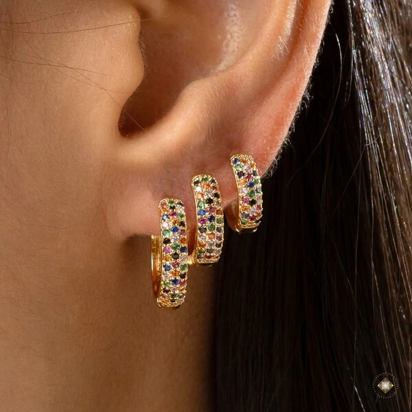 Trio de Argolas com Zircônias Coloridas