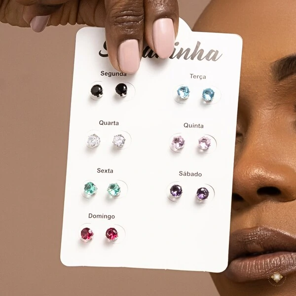 Cartela Brincos Ponto de Luz Semaninha Colorida