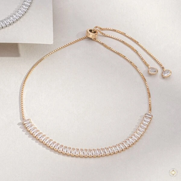 Pulseira Regulável com Zircônias Baguete