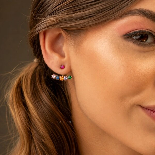 Brinco Ear Jacket Ponto de Luz com Extensor de Pedras